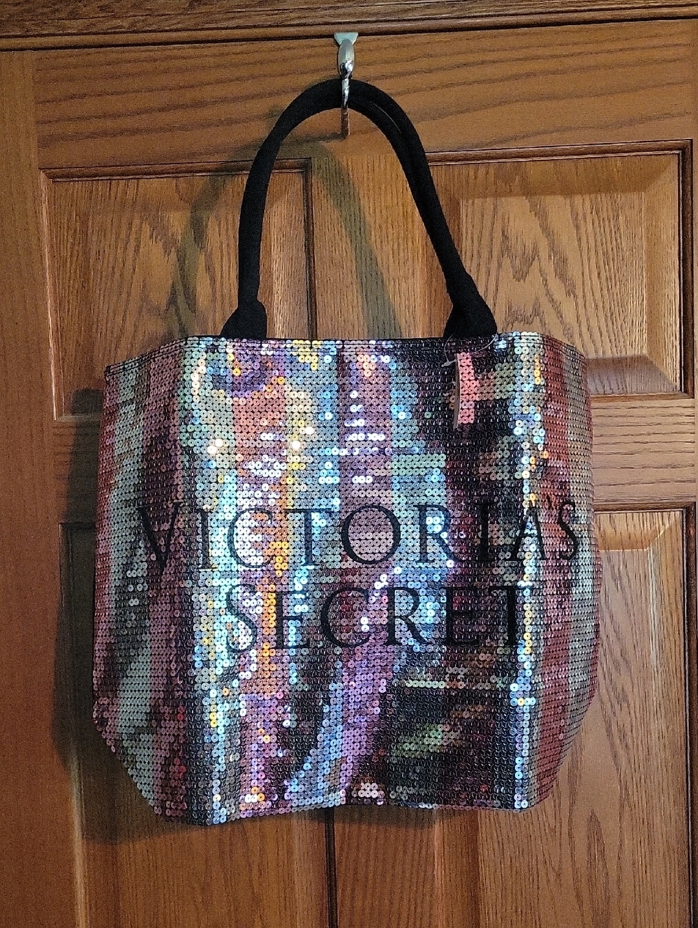 NWT 2015 Victoria's Secret Iridescent Sequin Tote - Black Handles
